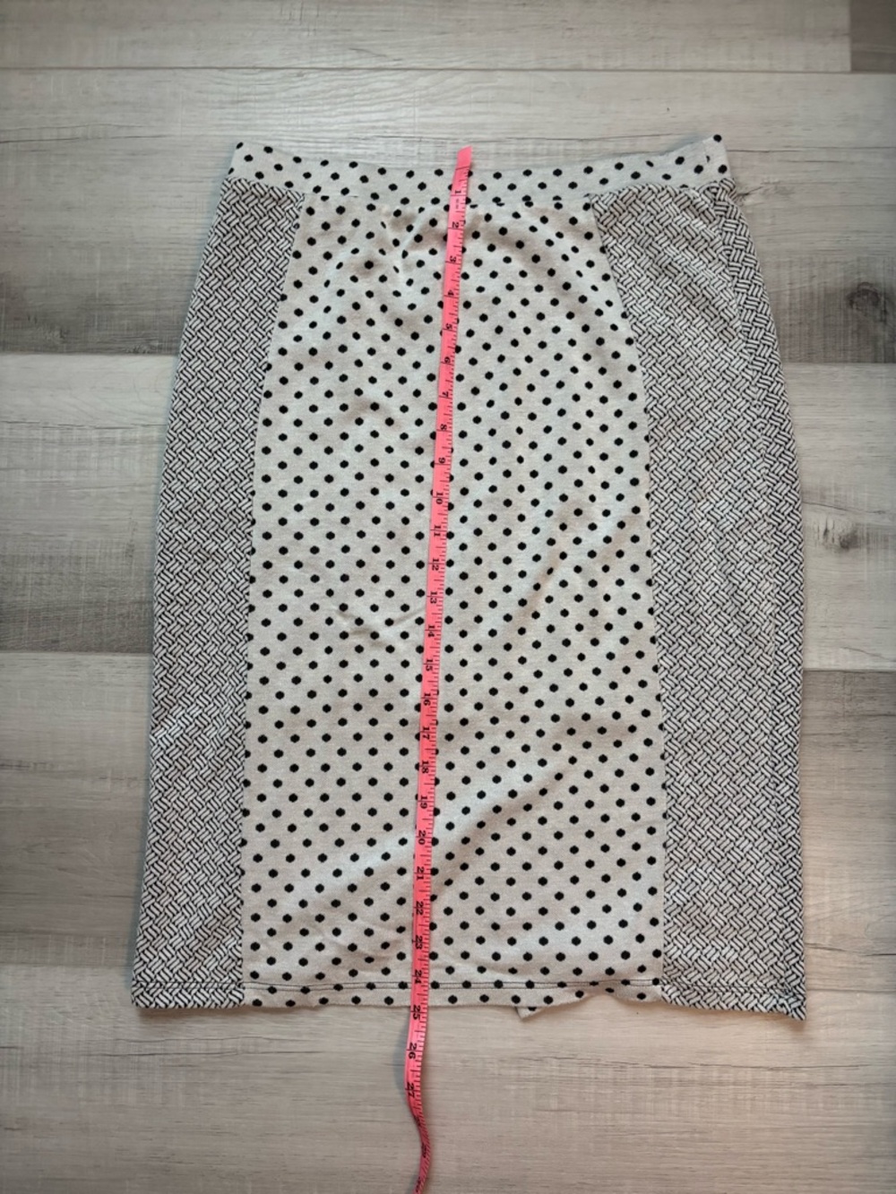 Polka Dot Pencil Skirt Black White Colorblock Stretch - Picture 4 of 6